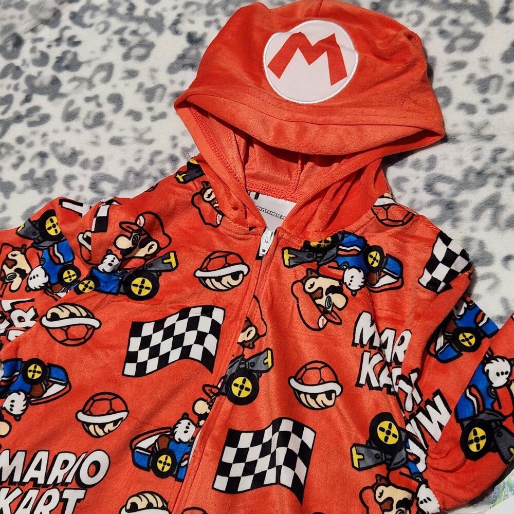 Mario Kart Pajama For Boys Size Small 6/7 Red Hooded Full Zip - Picture 6 of 15